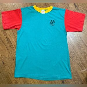 Vintage 80’s YAGA Surf Skate Shirt Rasta Stussy Style USA Ringer Multi Color